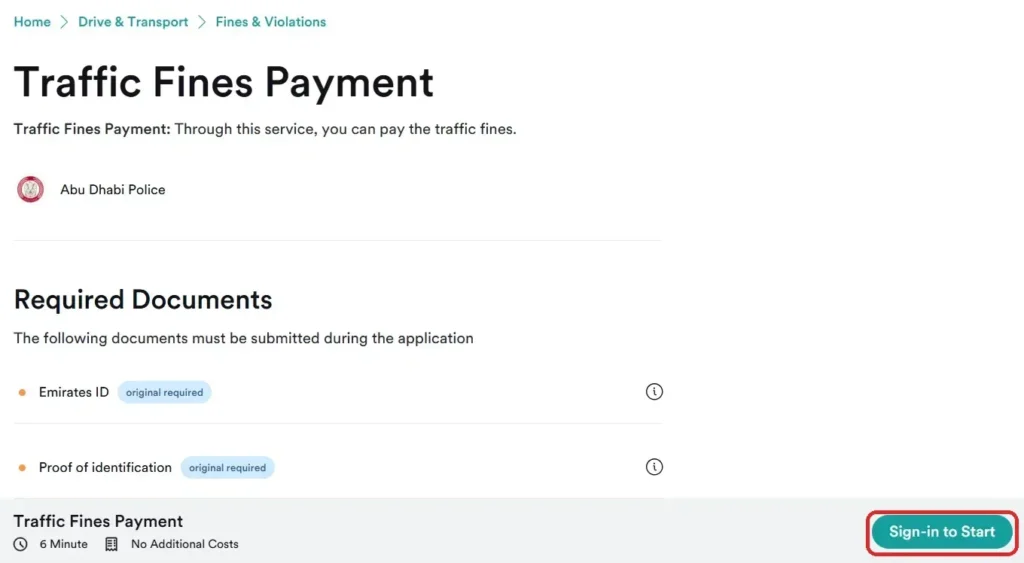 How to pay Abu Dhabi traffic fines on TAMM - step 3