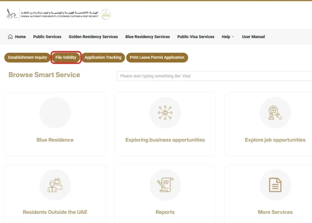 ICP Smart Services File Validity service to check UAE visa status by passport number