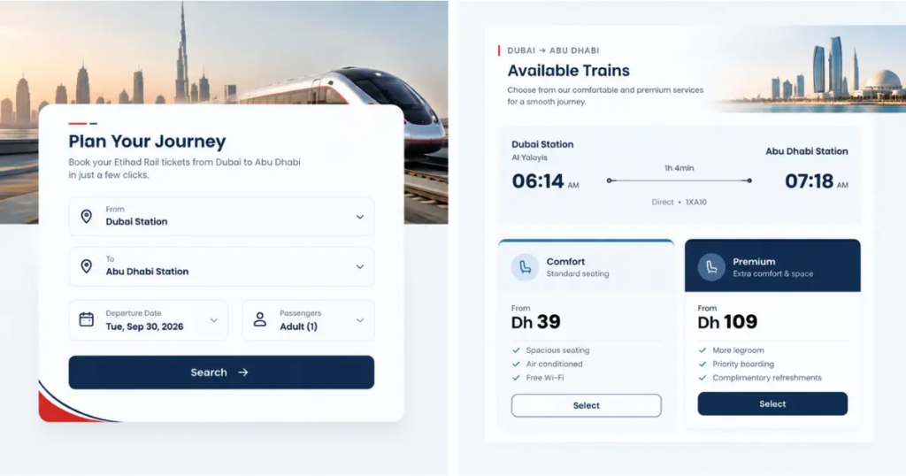 Etihad Rail Dubai to Abu Dhabi Tickets Cost