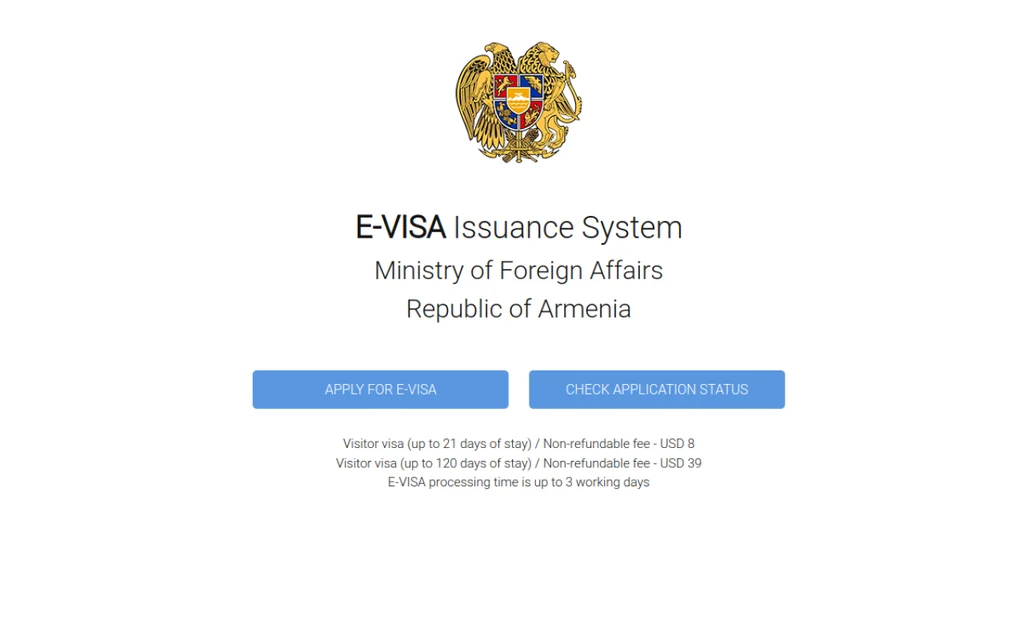 Screenshot of the Armenia e-Visa issuance system on evisa.mfa.am