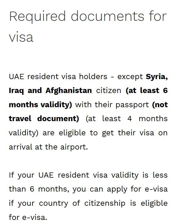 Embassy of Azerbaijan in the UAE visa page showing UAE resident visa holders eligible for visa on arrival except Syria, Iraq and Afghanistan citizens