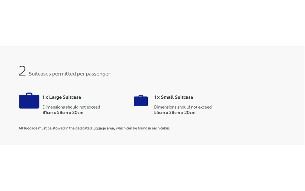RTA Dubai Metro baggage policy page showing two suitcases allowed with maximum dimensions