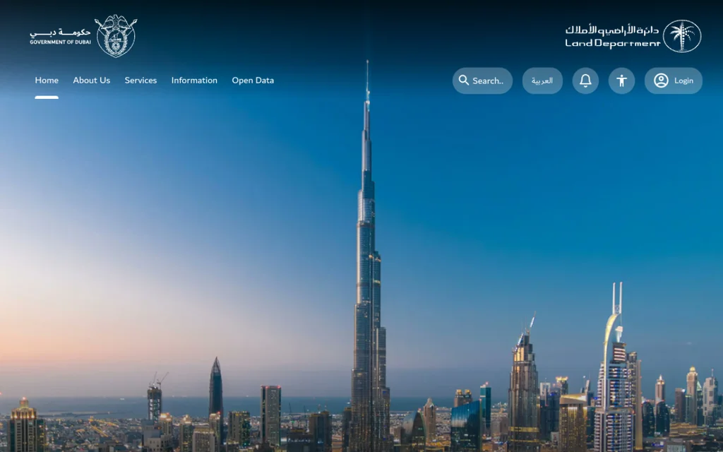 Screenshot of the Dubai Land Department website on dubailand.gov.ae
