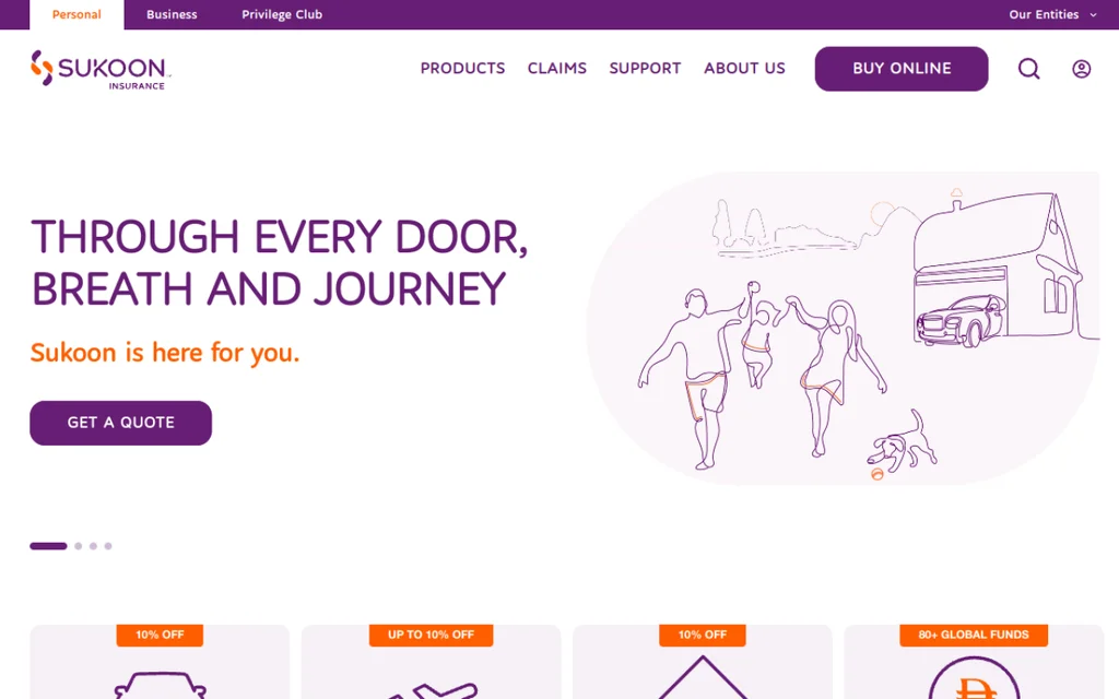 Screenshot of the Sukoon Insurance homepage on sukoon.com